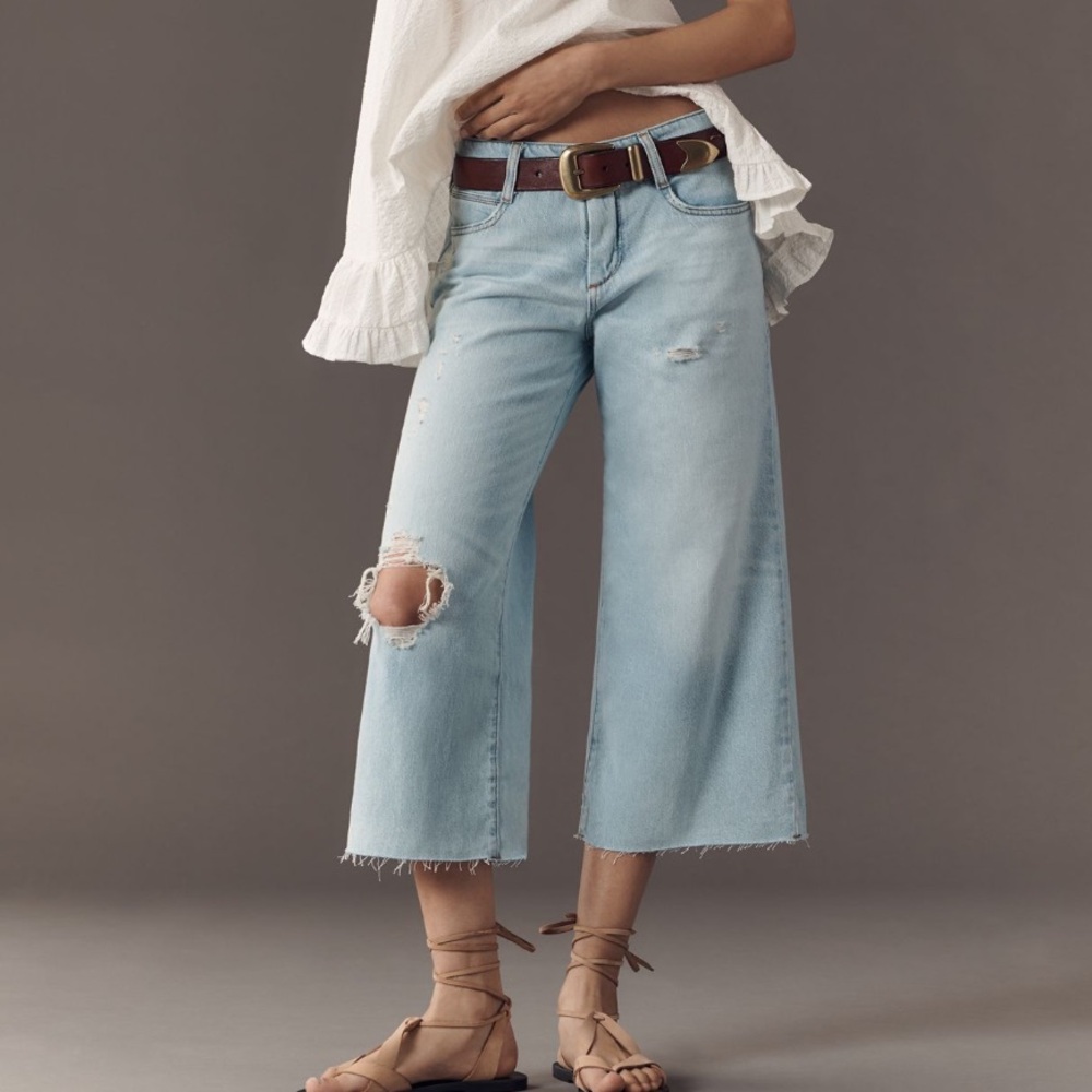 Anthropologie Pilcro Light Blue Distressed Wide Leg  cropped Jeans